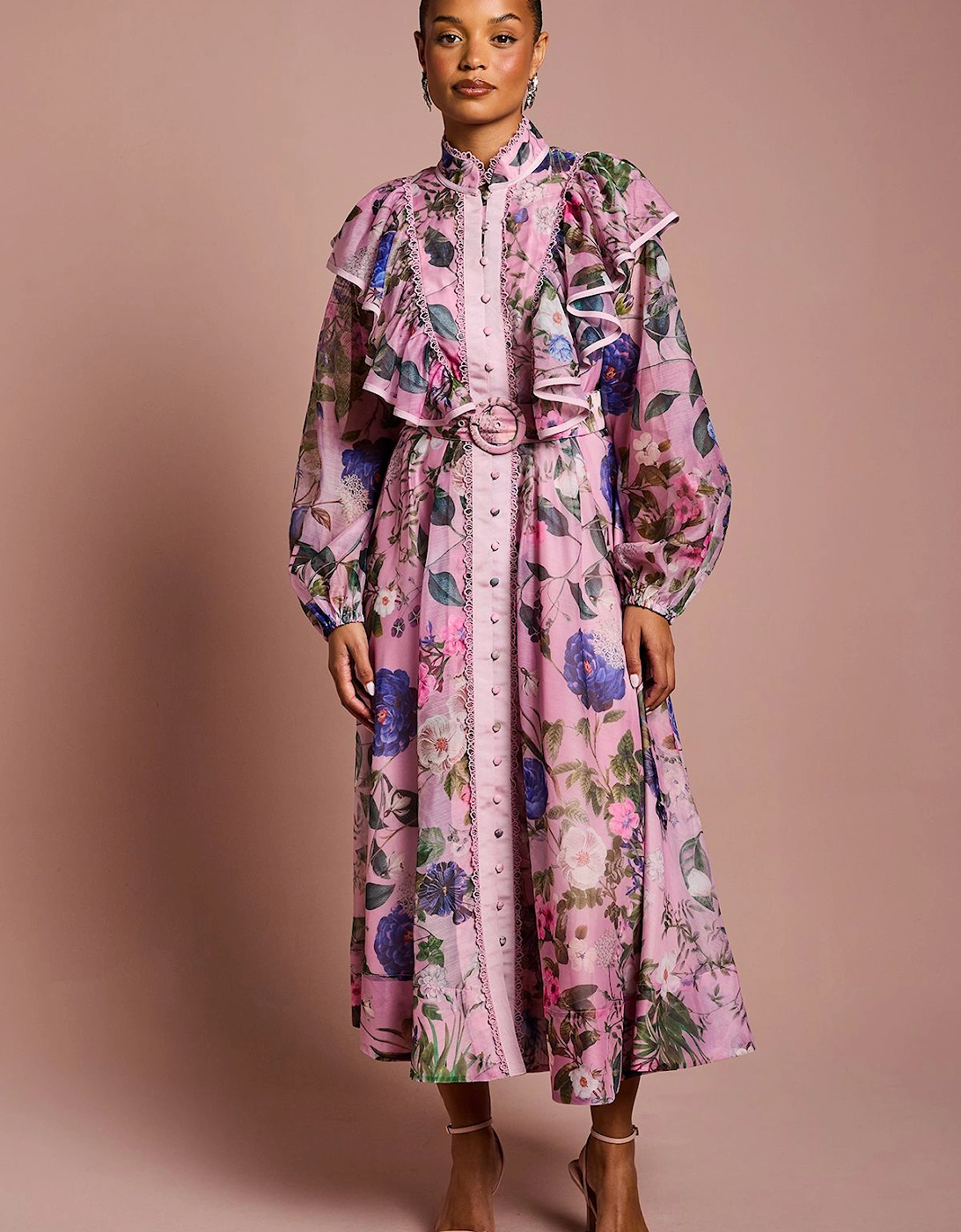 Petite Printed Midi Dress With Organza Trim, 2 of 1