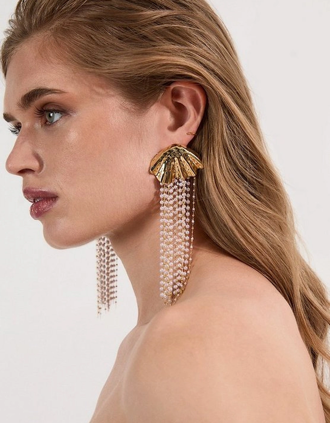 Gold Shell Pearl Detail Statement Earrings, 5 of 4
