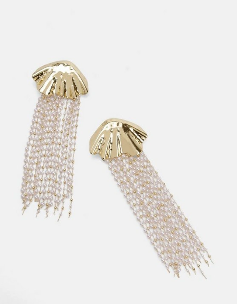 Gold Shell Pearl Detail Statement Earrings