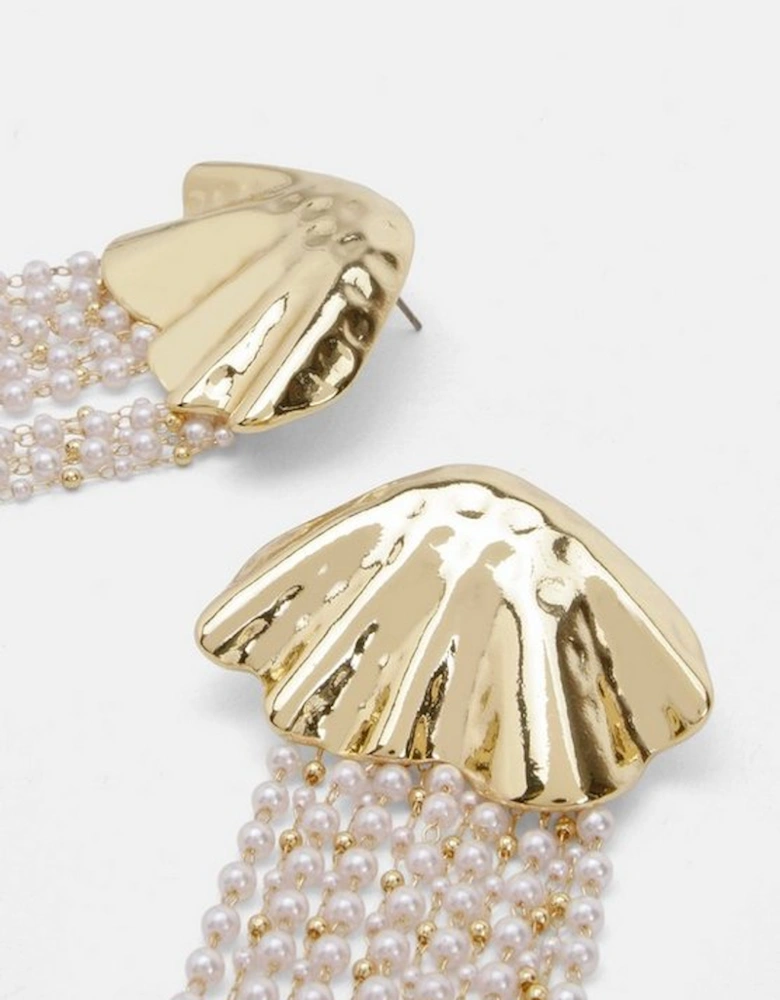 Gold Shell Pearl Detail Statement Earrings
