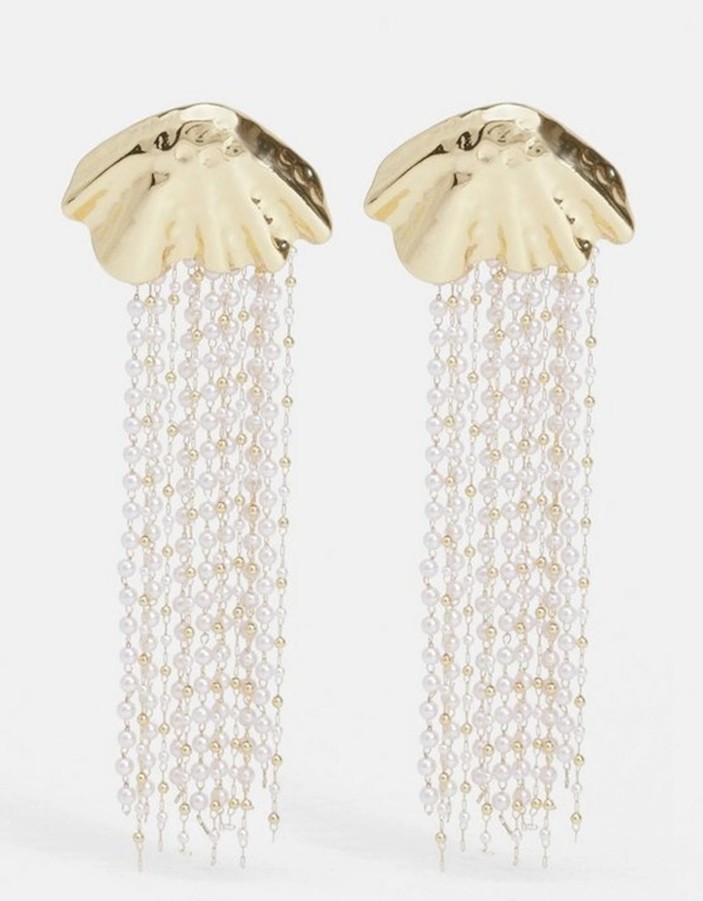 Gold Shell Pearl Detail Statement Earrings