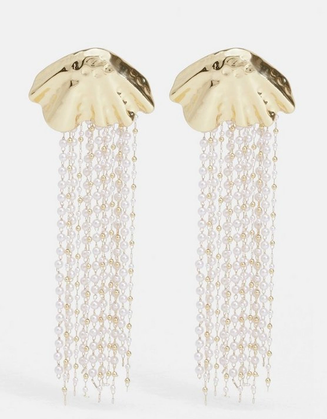 Gold Shell Pearl Detail Statement Earrings