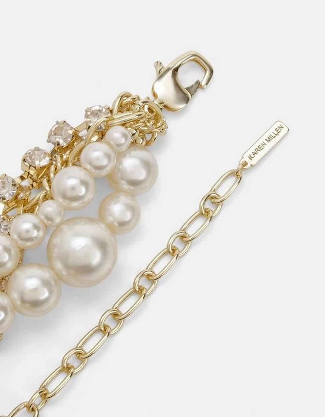 Gold Chain Woven Pearl And Diamante Statement Necklace
