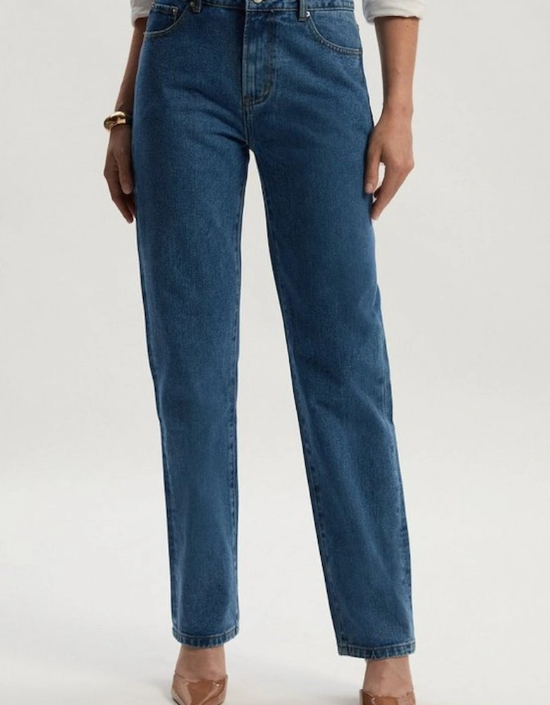Rigid Denim Mid Rise Straight Leg Jean
