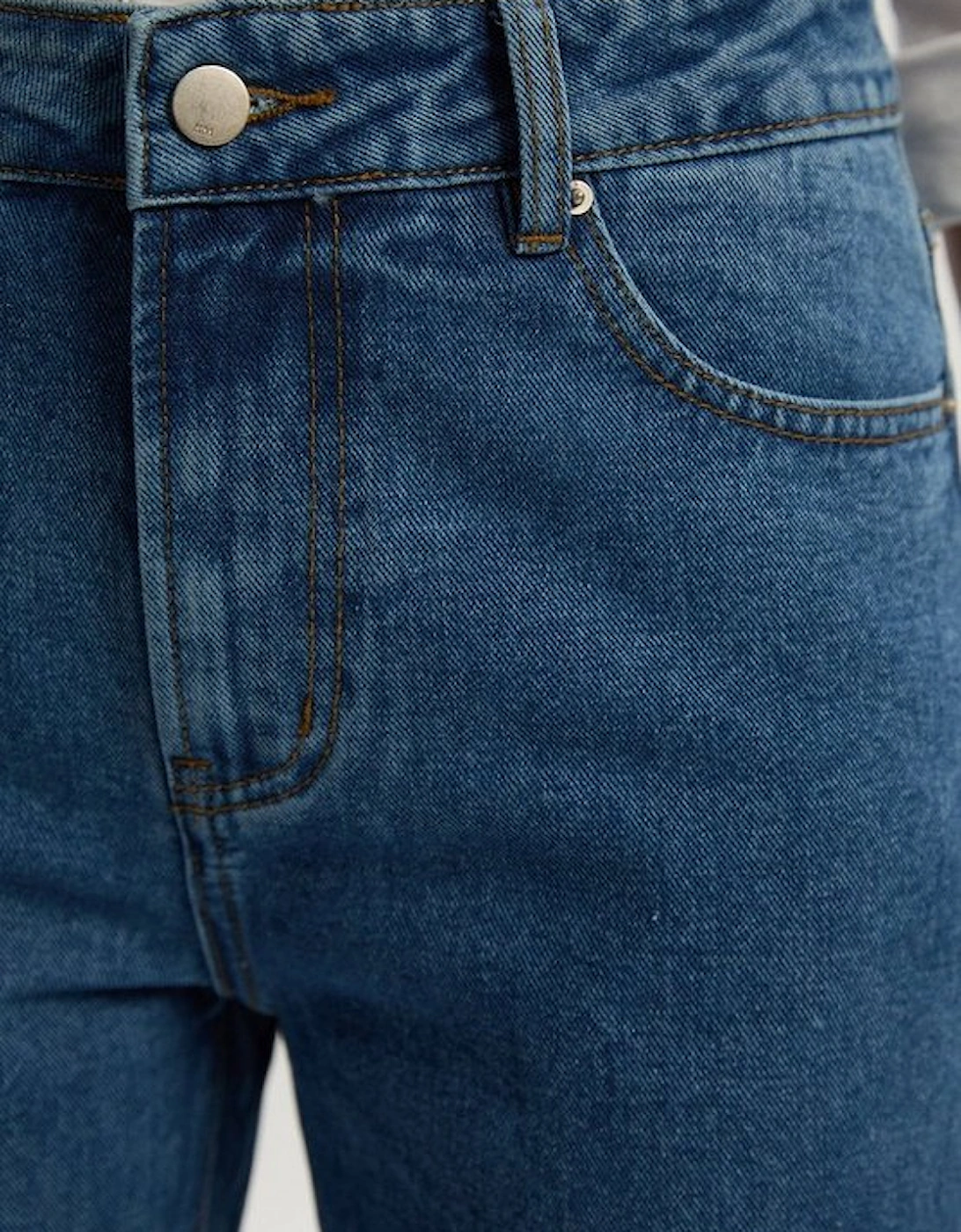 Rigid Denim Mid Rise Straight Leg Jean