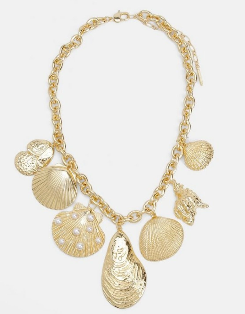 Gold Pearl Detail Statement Shell Necklace