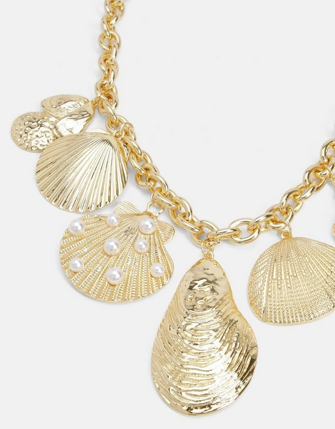 Gold Pearl Detail Statement Shell Necklace