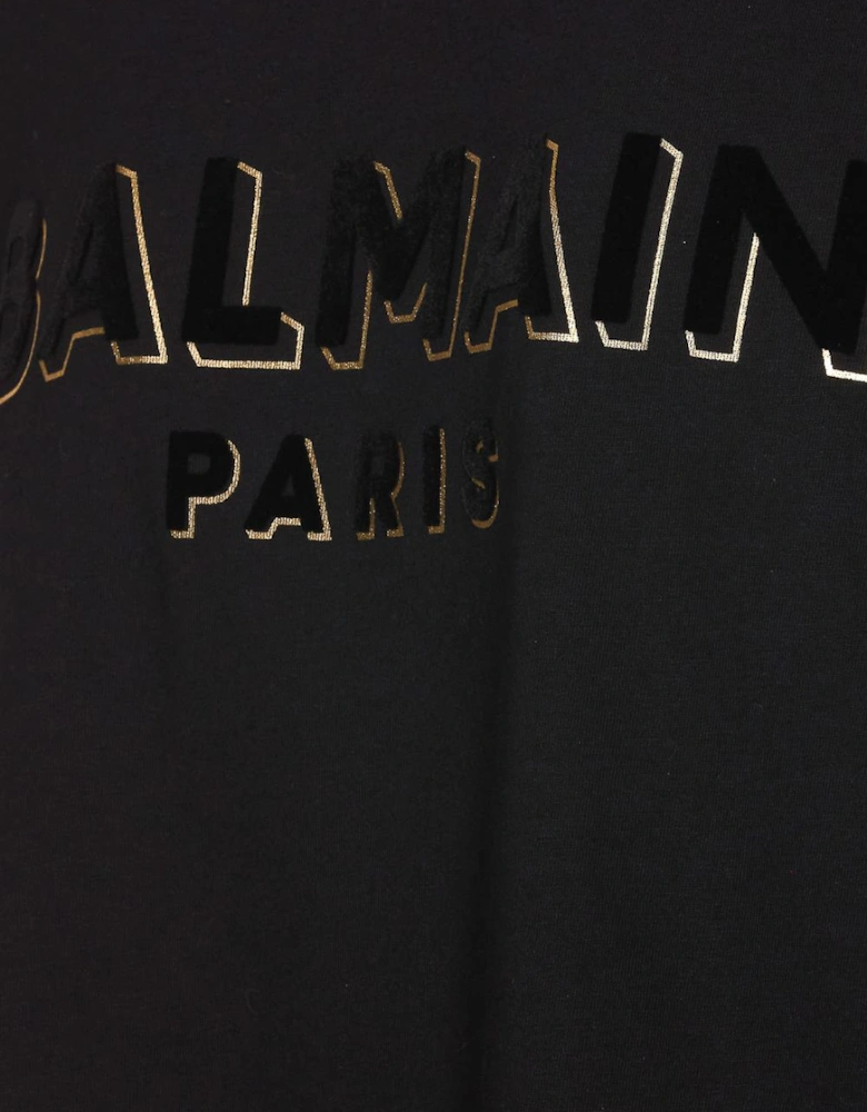 Crewneck Oversized T-shirt with Velvet Logo Black