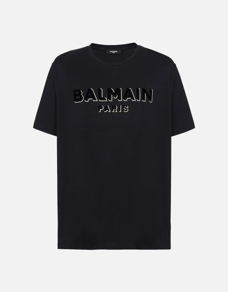 Crewneck Oversized T-shirt with Velvet Logo Black