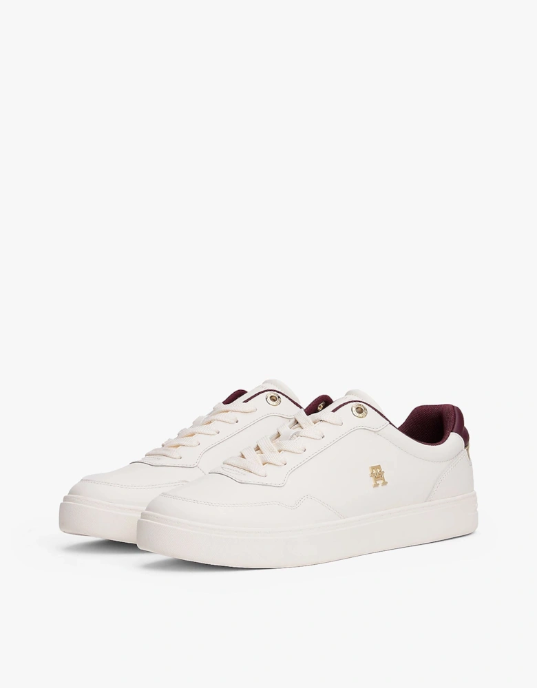 Elevated Womens Leather Court Trainers - Ancient White