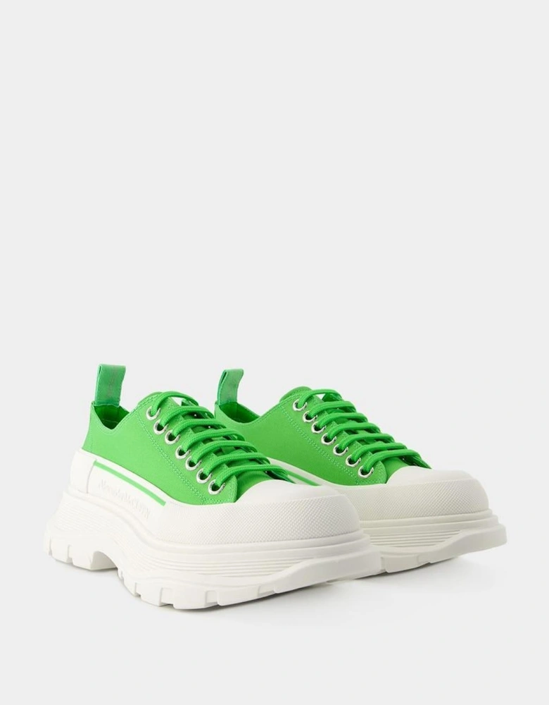 Green/White Leather Tread Slick Sneakers