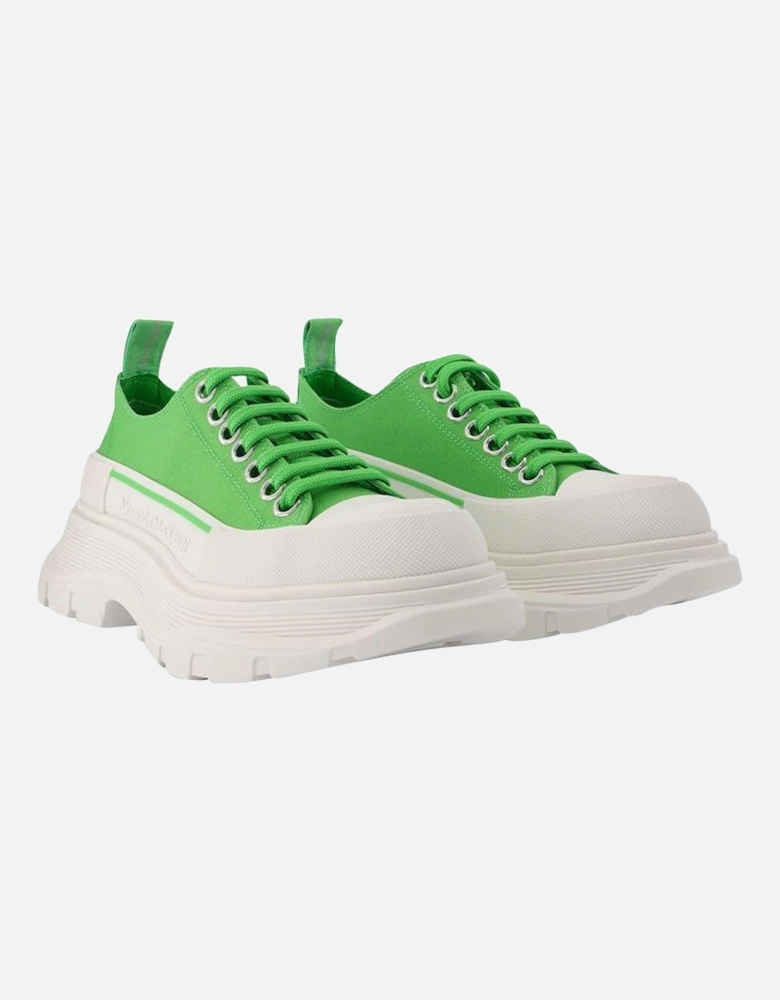 Green/White Leather Tread Slick Sneakers