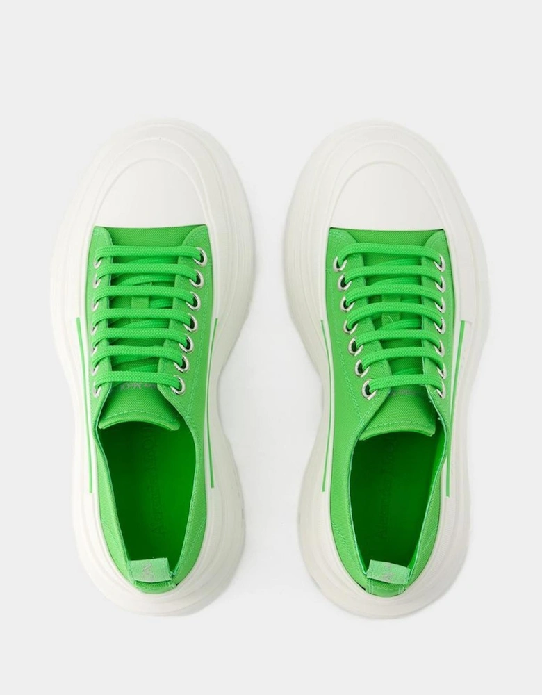 Green/White Leather Tread Slick Sneakers