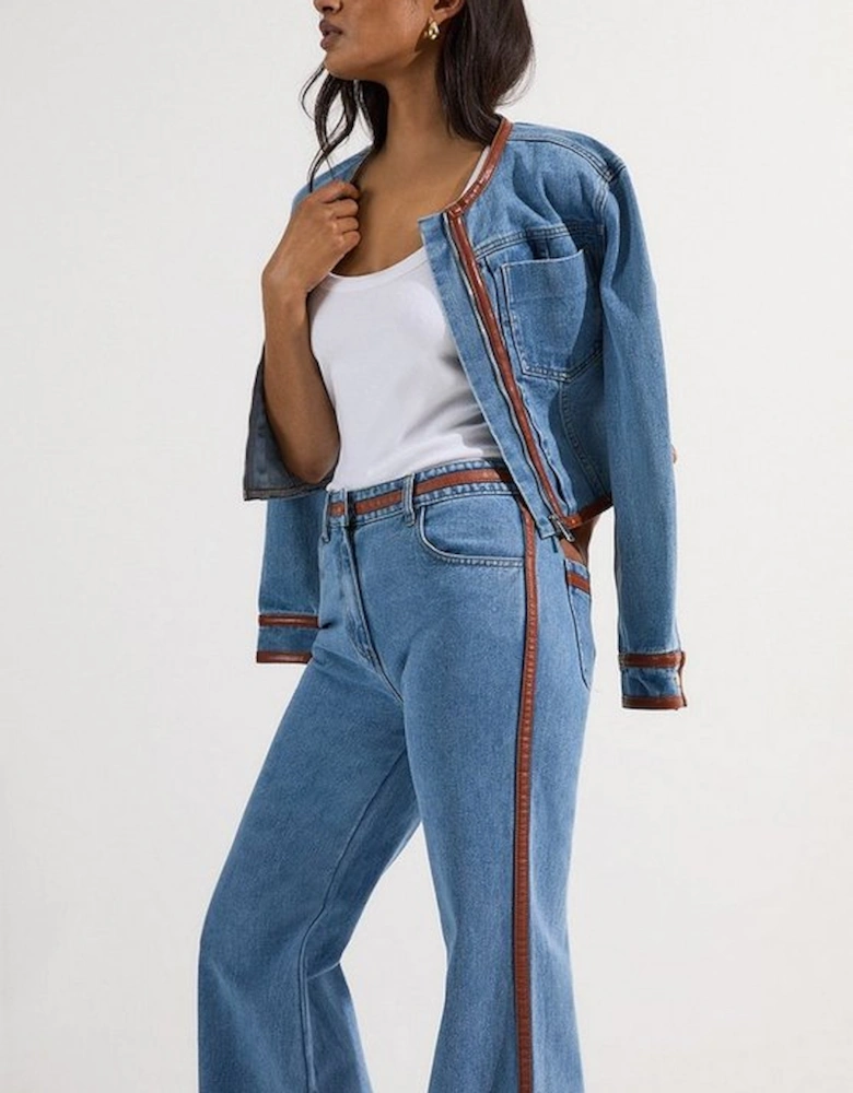 Petite Denim & Faux Leather Tipped Side Skinny Flare Jean