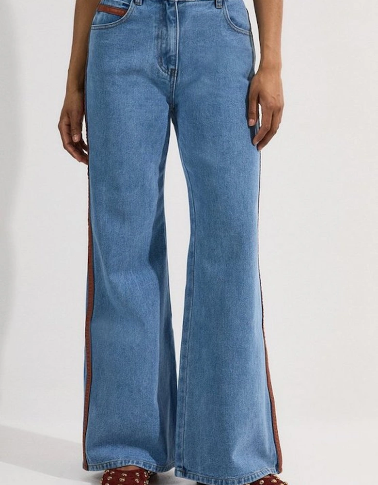 Petite Denim & Faux Leather Tipped Side Skinny Flare Jean