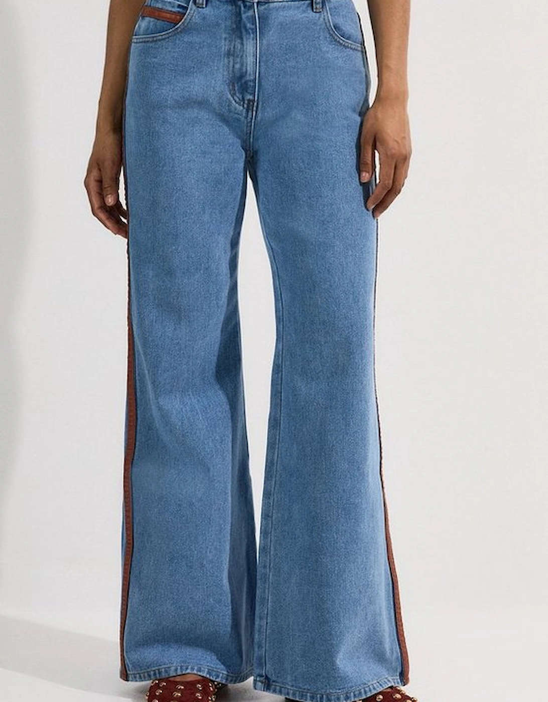 Petite Denim & Faux Leather Tipped Side Skinny Flare Jean