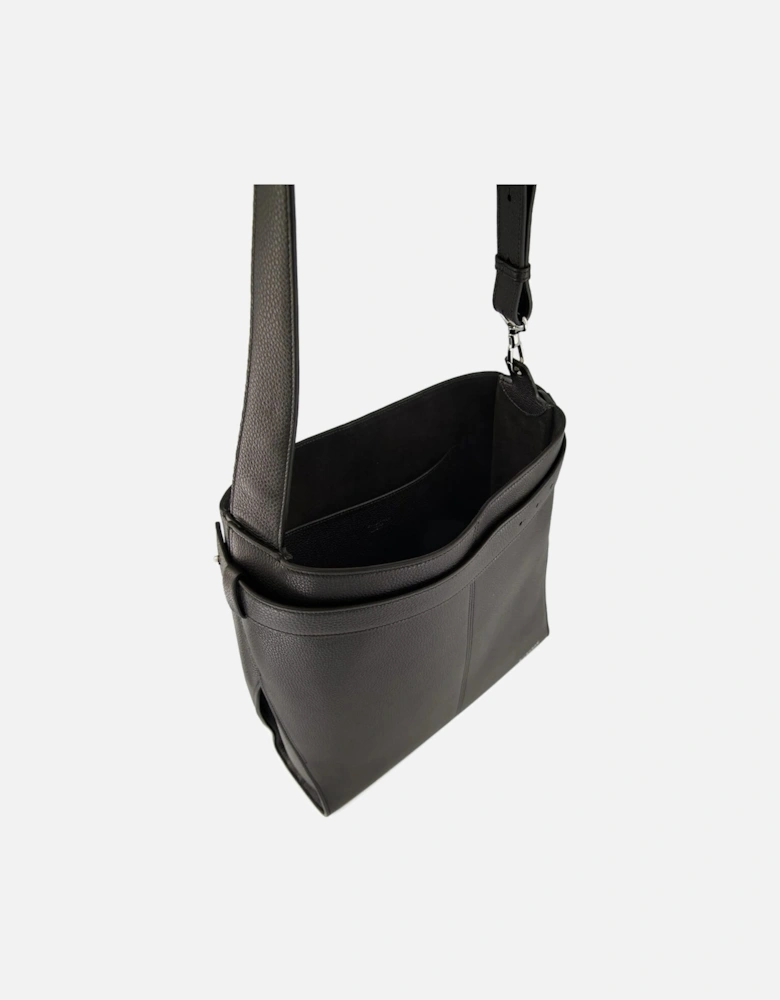 Medium Leather Belted Bag Black