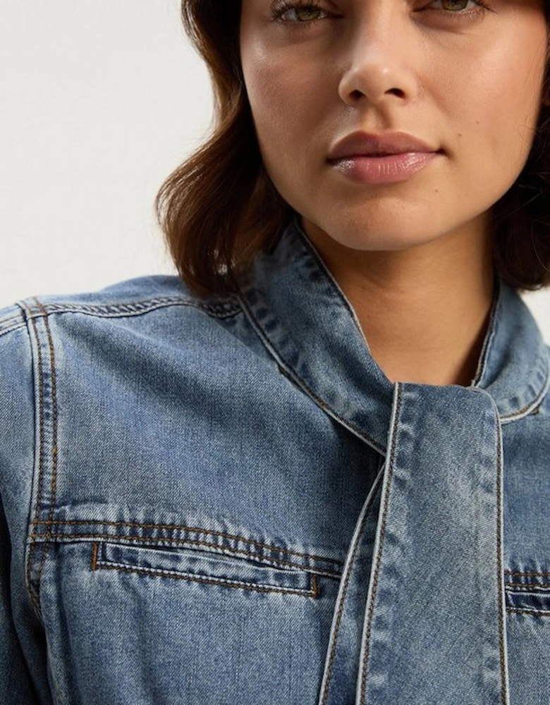 Denim Pussy Bow Blouse