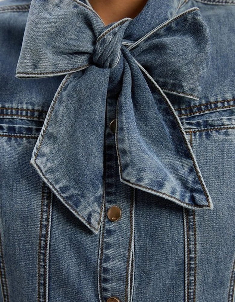 Denim Pussy Bow Shirt Dress