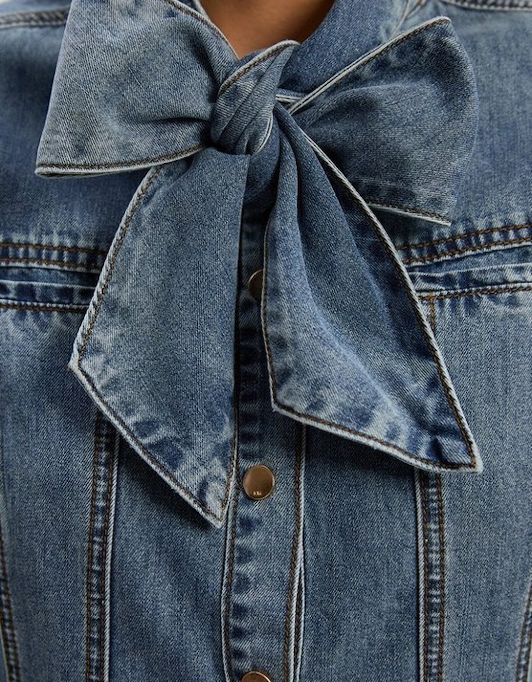 Denim Pussy Bow Shirt Dress