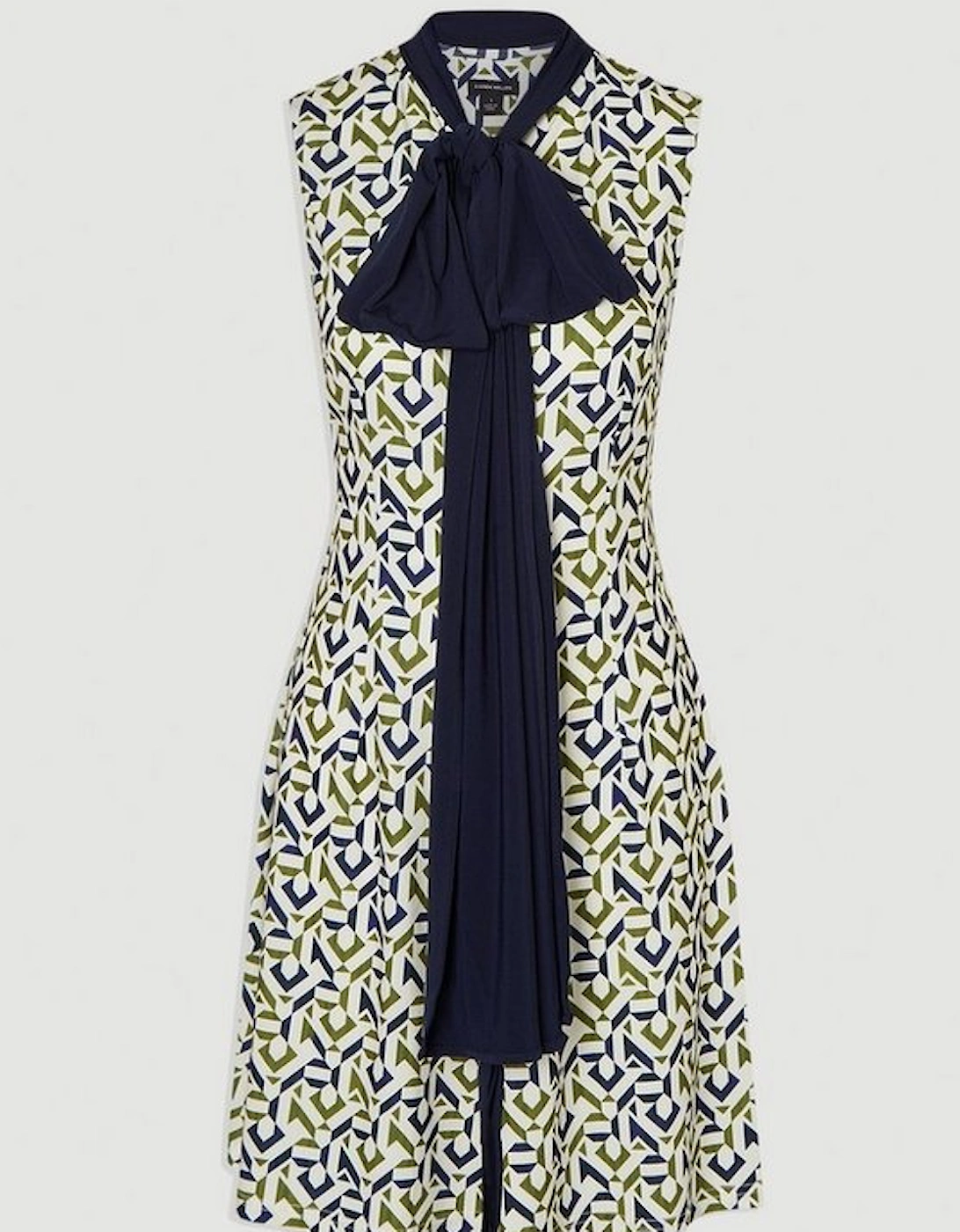 Tall Geo Print Crepe Tie Neck Mini Dress