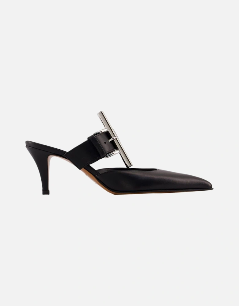 Buckle Mules Leather Heels