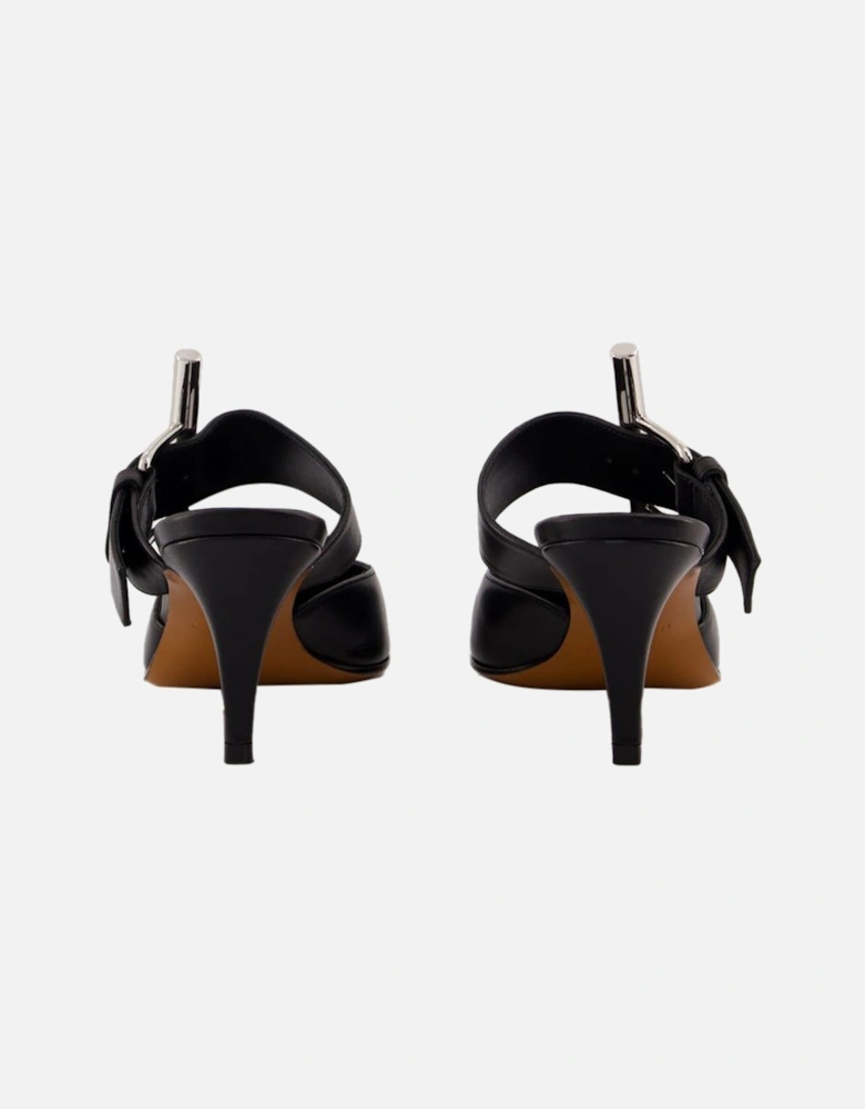 Buckle Mules Leather Heels