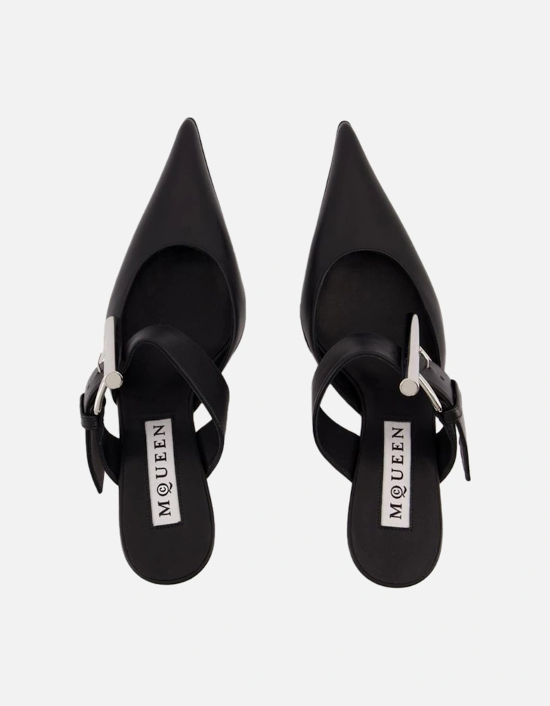 Buckle Mules Leather Heels