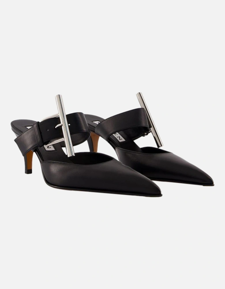 Buckle Mules Leather Heels