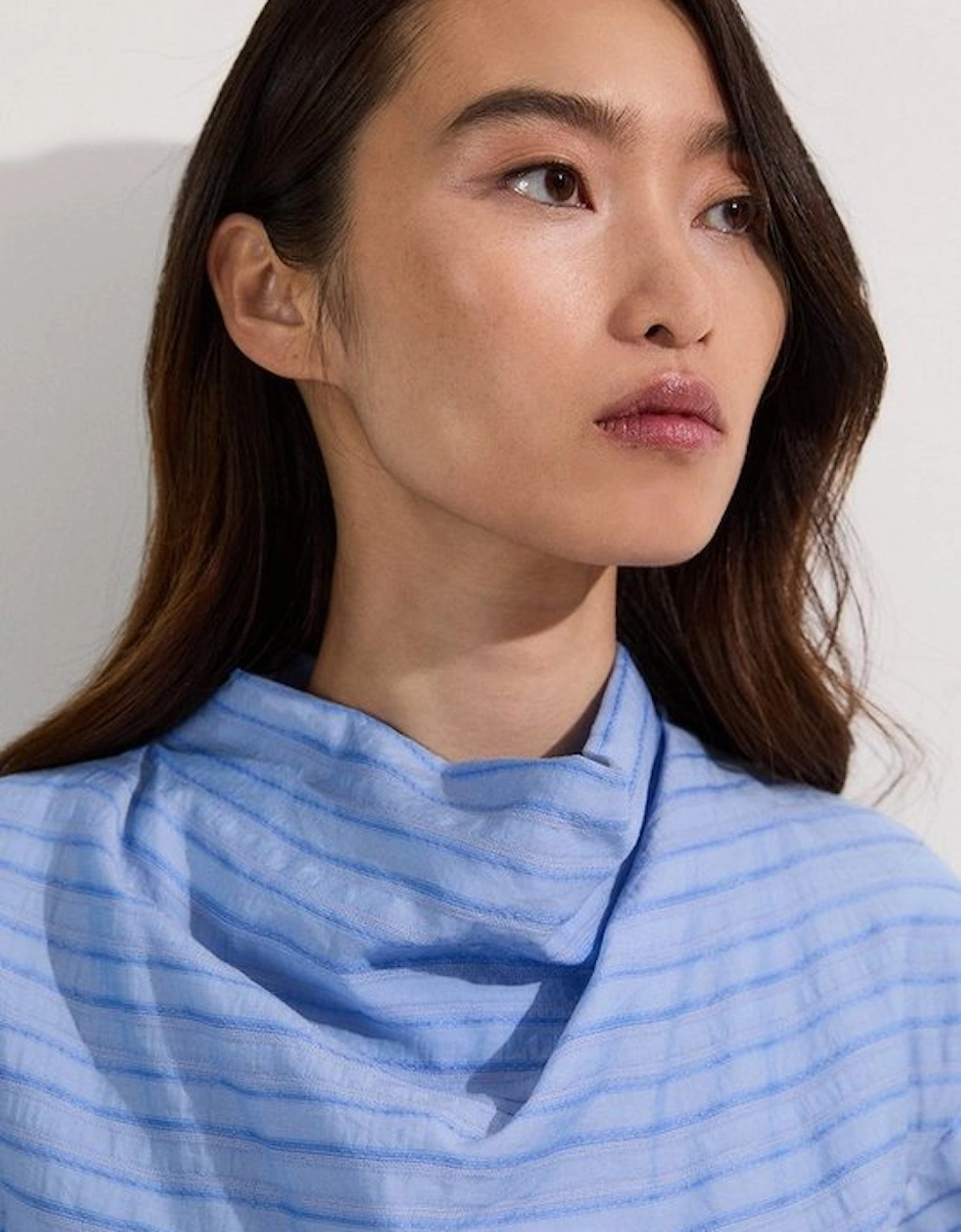 Cotton Stripe High Neck Woven Top