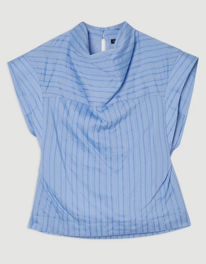 Cotton Stripe High Neck Woven Top
