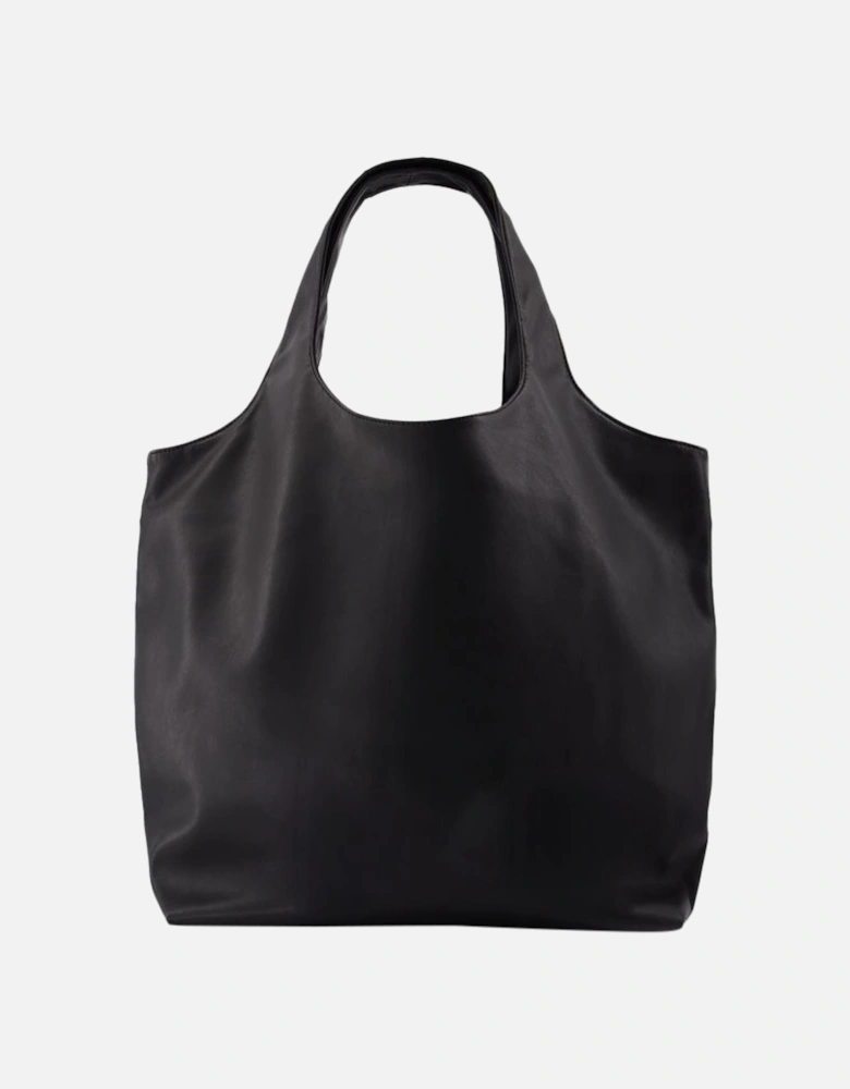 Synthetic Leather Tote Bag with Large Handles and Interior Pocket