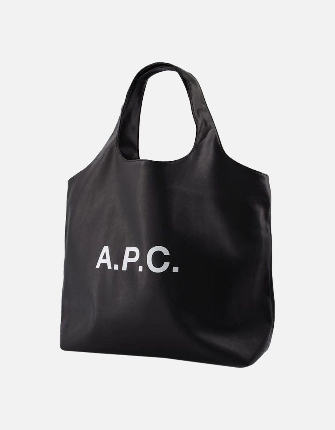 Synthetic Leather Tote Bag with Large Handles and Interior Pocket