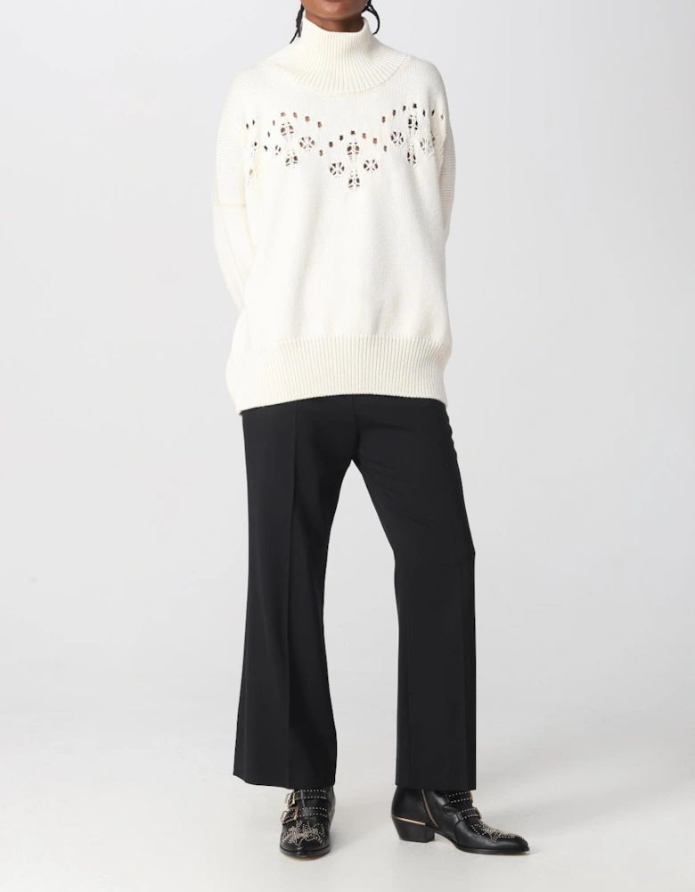 High Neck Knit Eyelet Detail