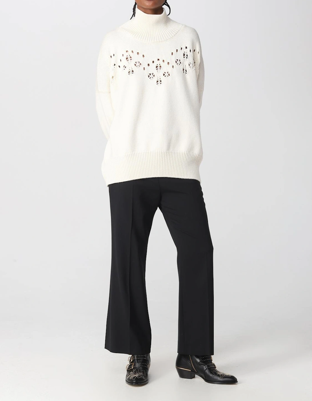 High Neck Knit Eyelet Detail