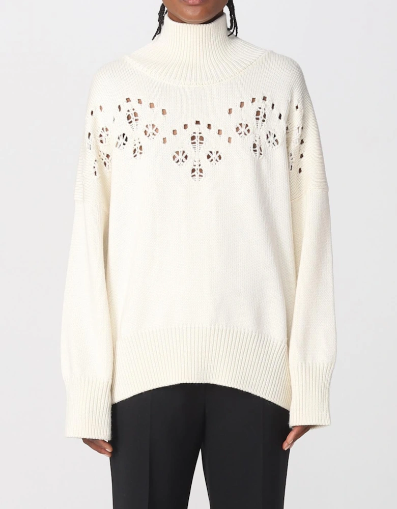 High Neck Knit Eyelet Detail
