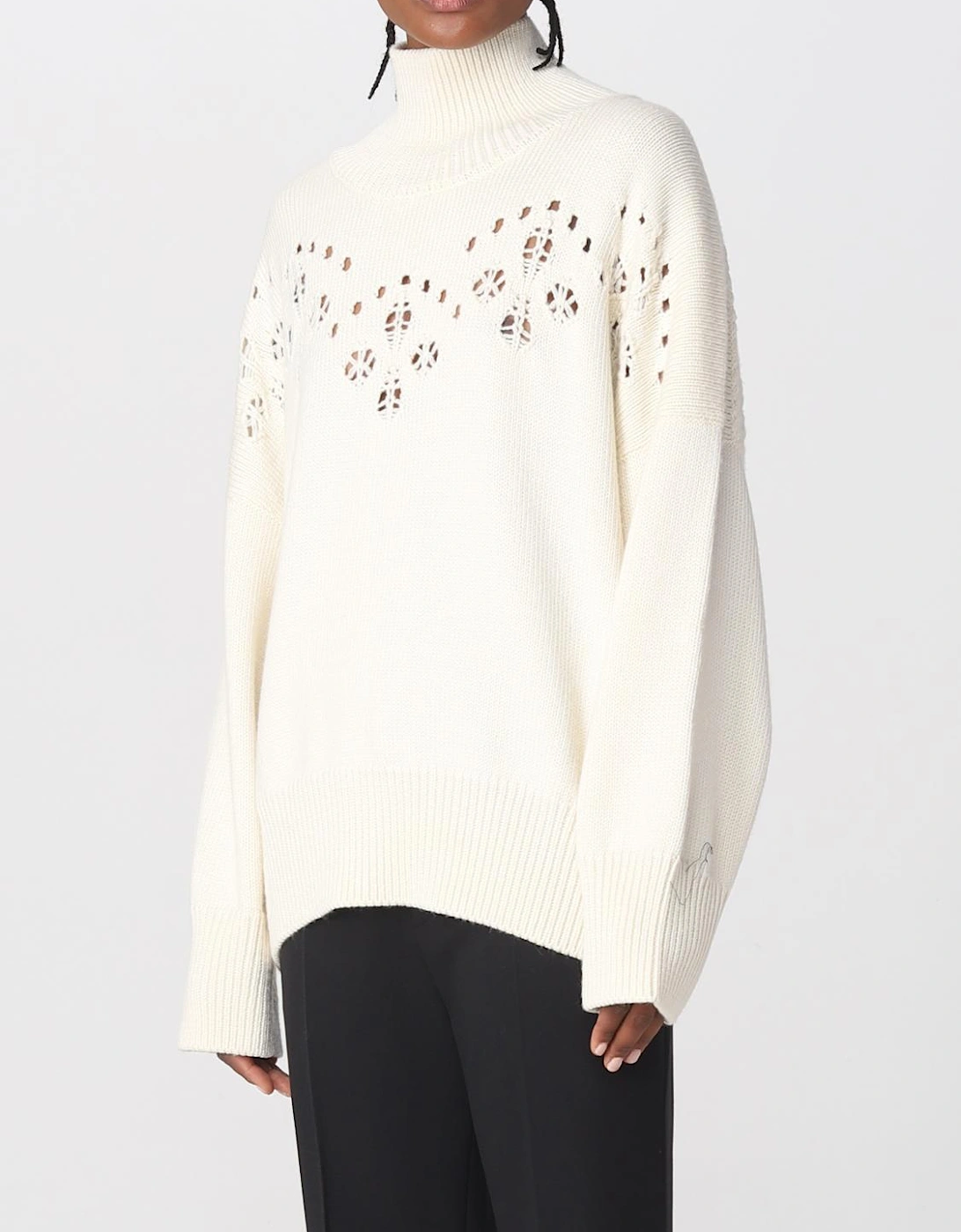 High Neck Knit Eyelet Detail
