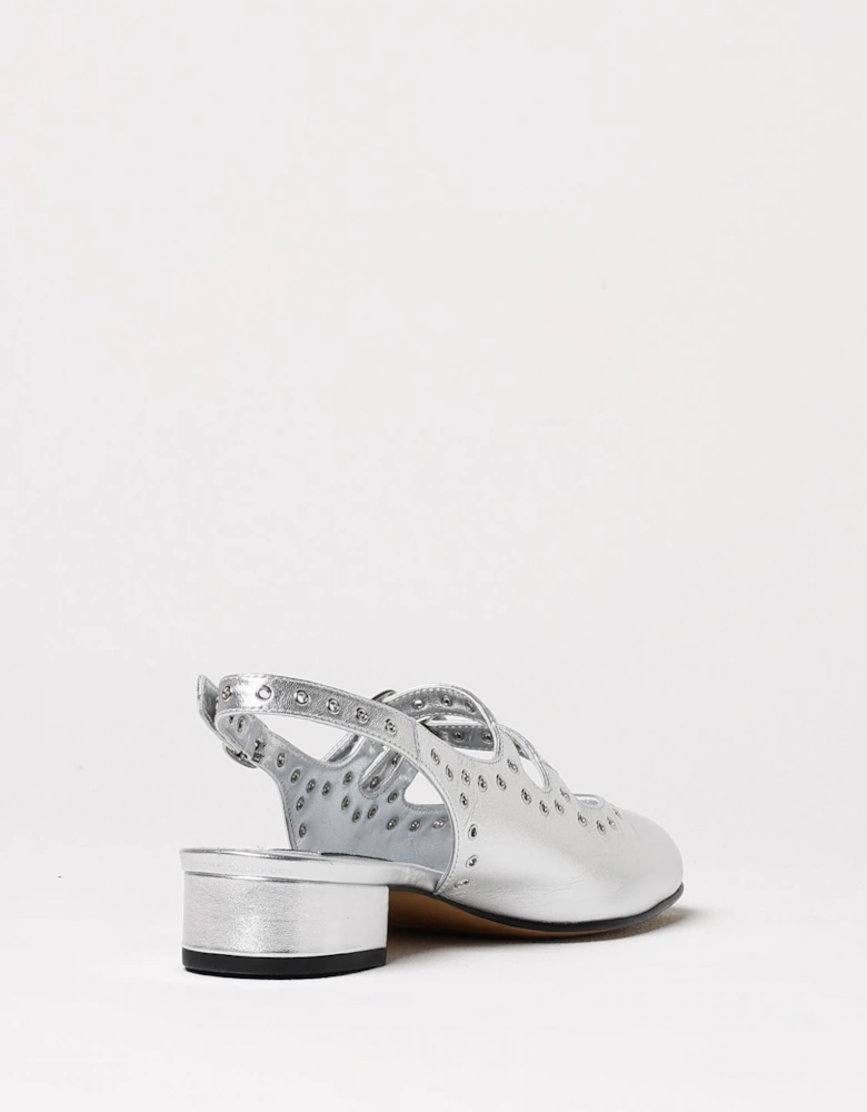 Silver Leather Slingback Pumps