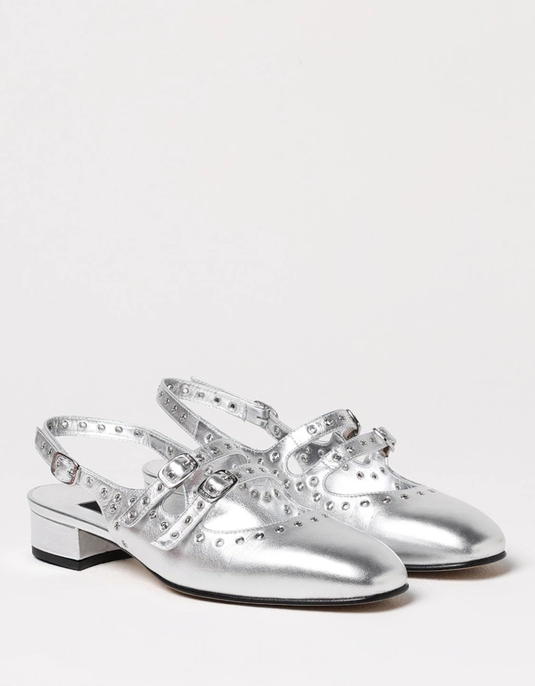 Silver Leather Slingback Pumps