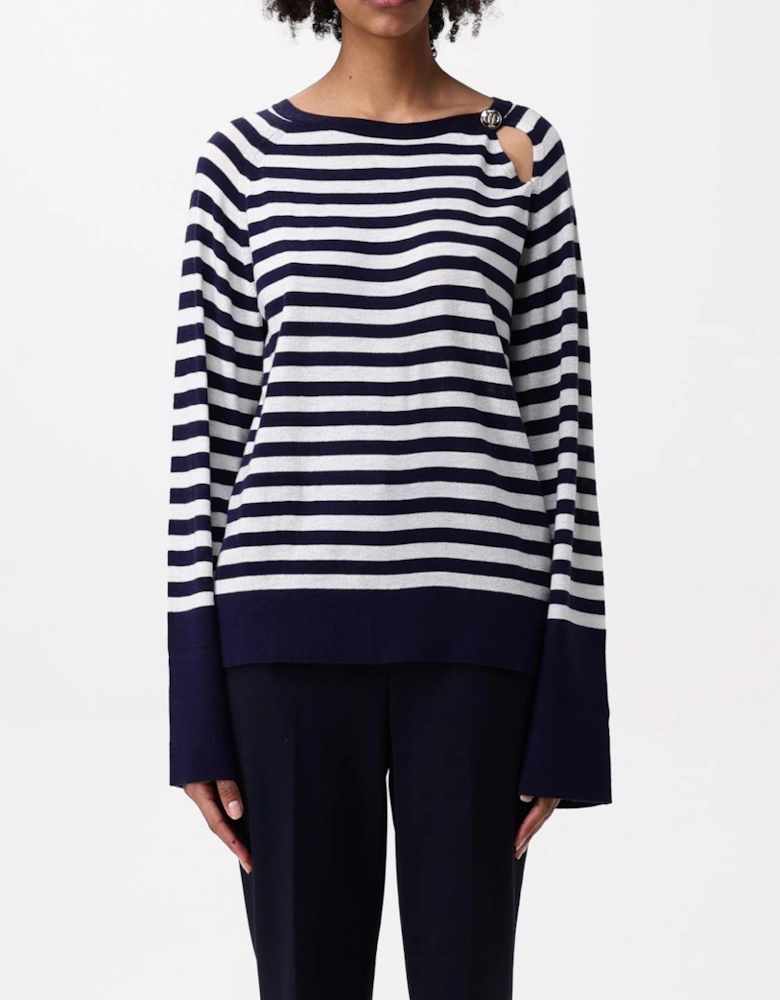Striped Knit Pullover Sweater Cutout Detail
