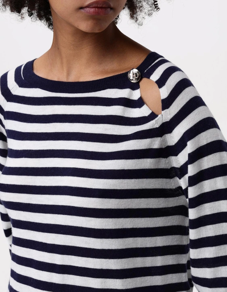Striped Knit Pullover Sweater Cutout Detail