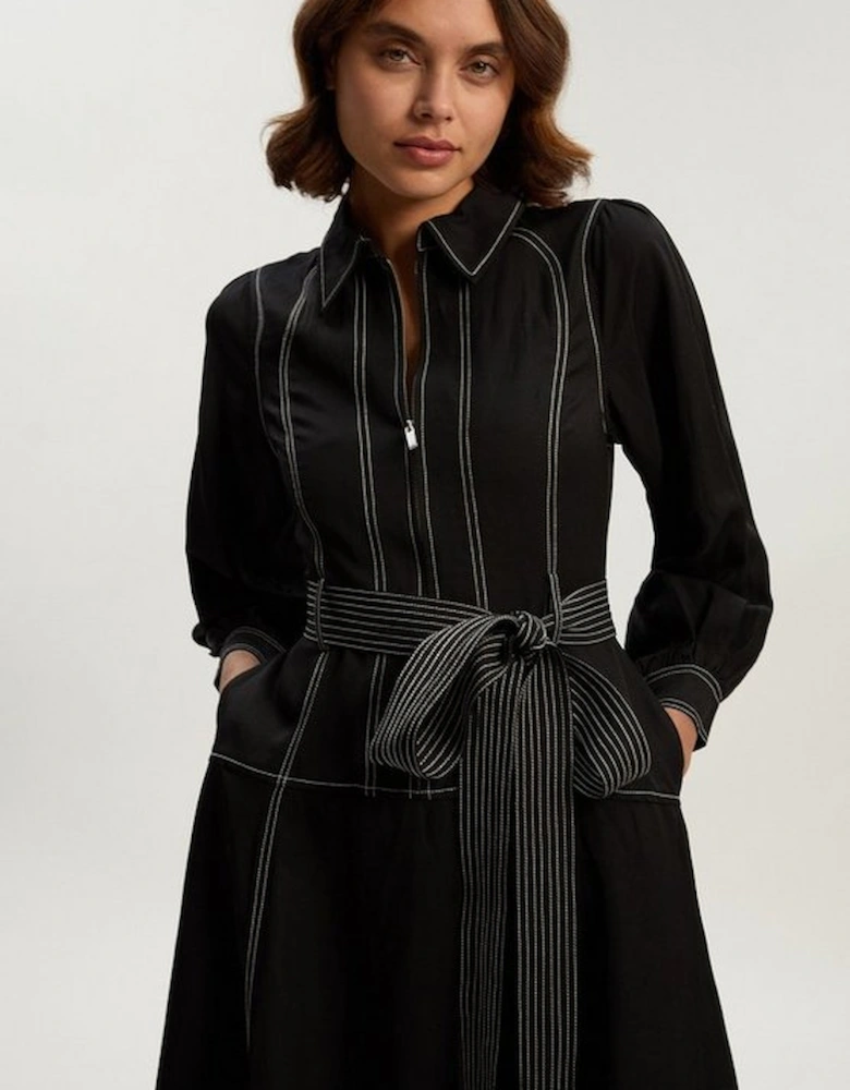 Premium Linen Twill Topstitch Woven Maxi Dress