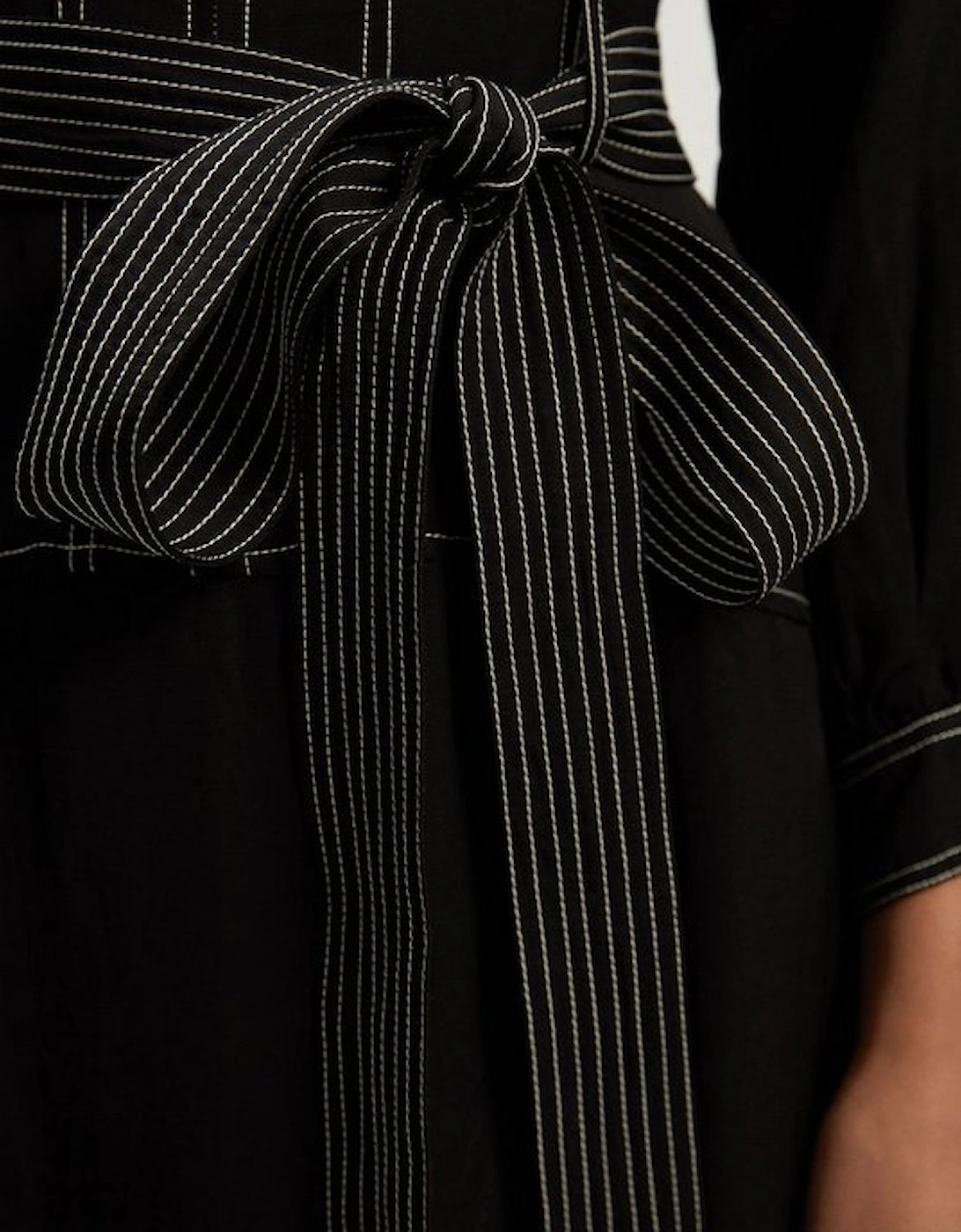 Premium Linen Twill Topstitch Woven Maxi Dress