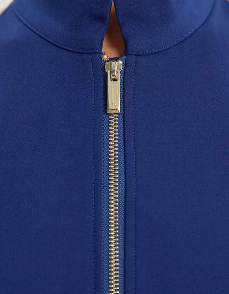 Techno Cotton Halter Neck Zip Detail Woven Midi Dress