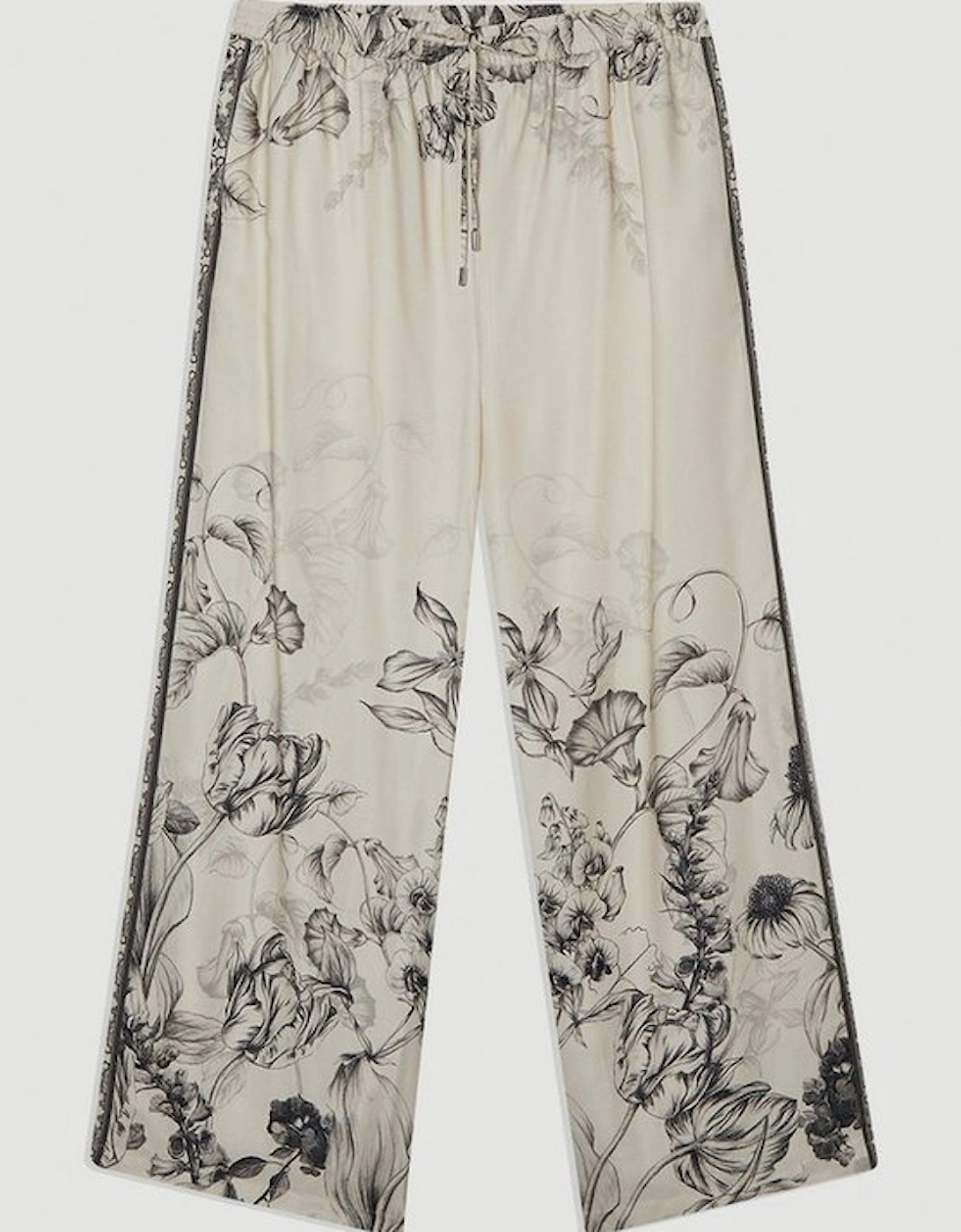Plus Size Viscose Linen Scenic Placed Print Woven Wide Leg Trousers