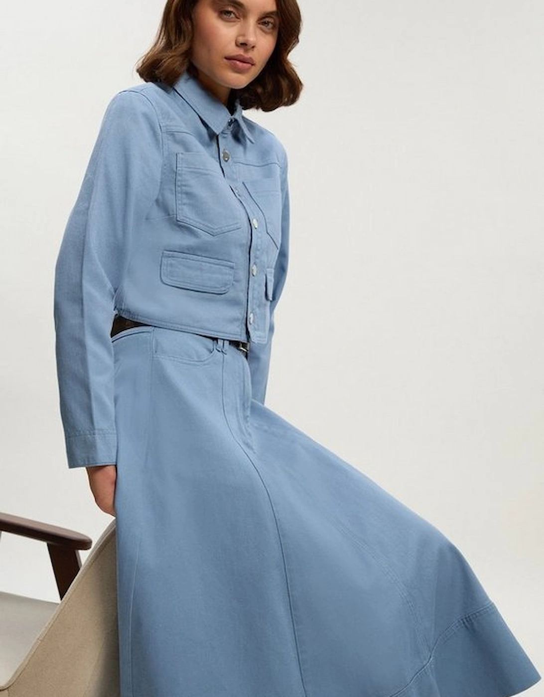 Denim 5 Pocket Midi Skirt
