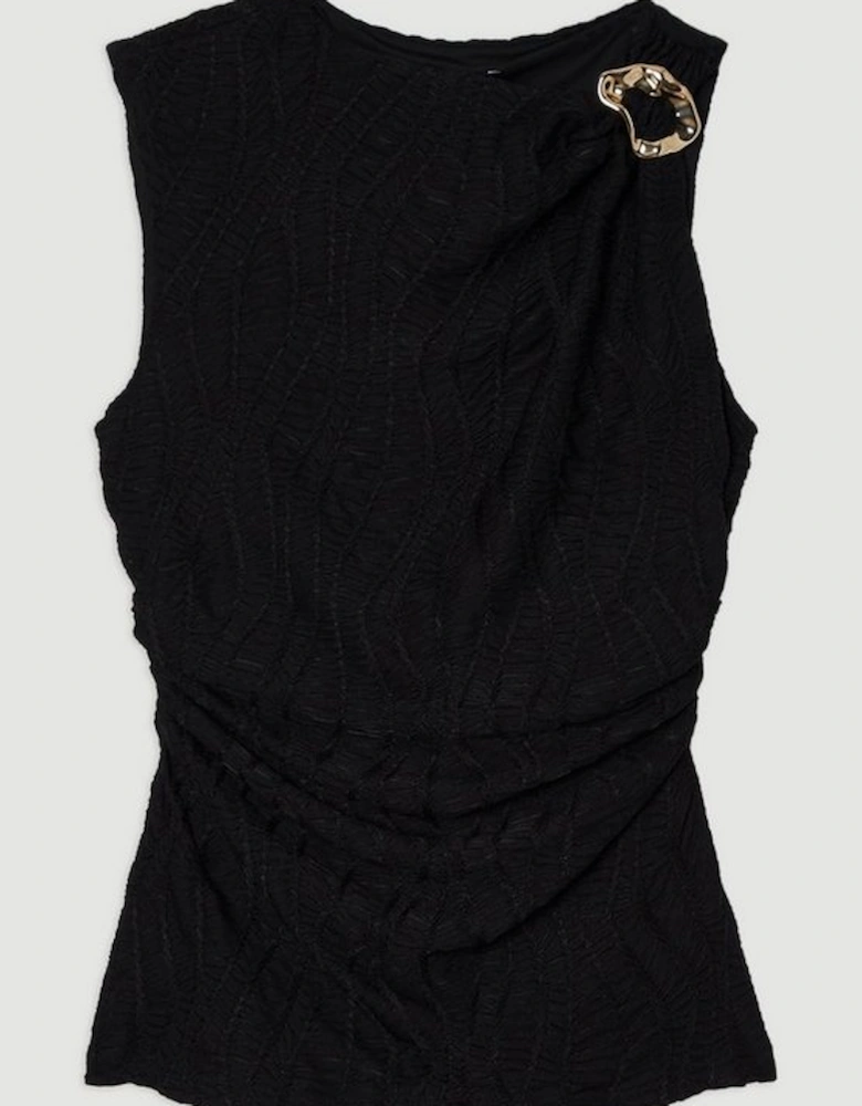 Textured Trim Detail Sleeveless Jersey Top