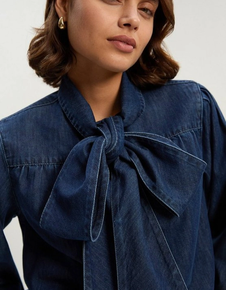 Denim Pussybow Blouse