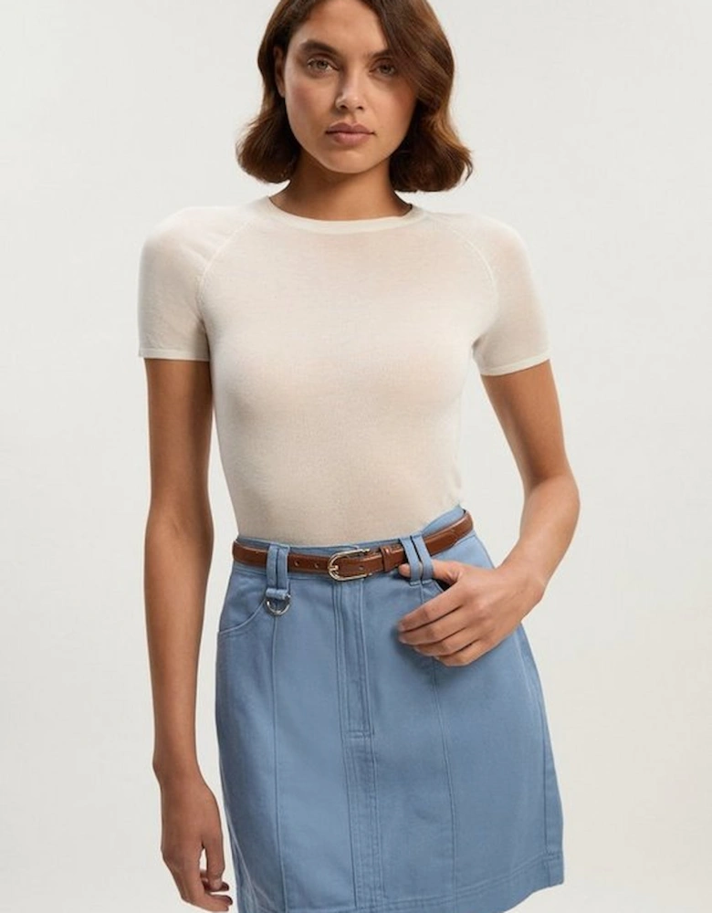 Denim Seamed Mini Skirt