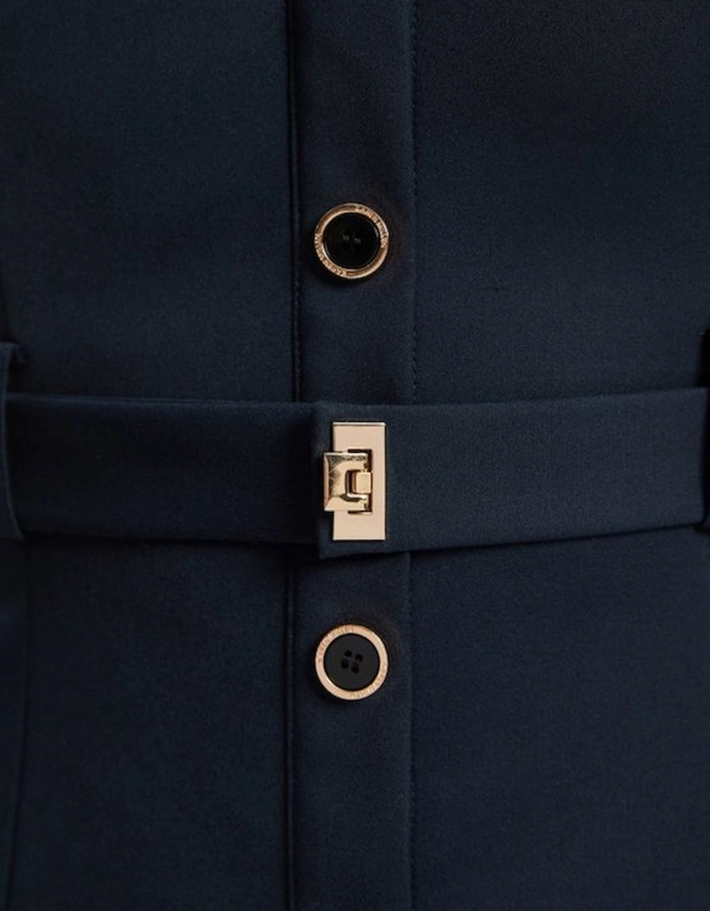 Techno Strappy Belted Hardware Detail Woven Midi Dress
